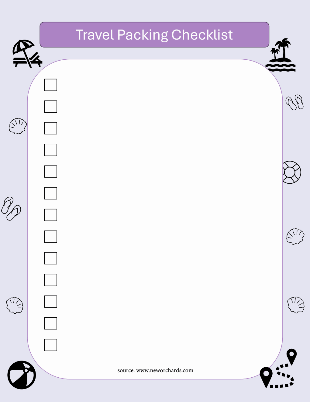 Fillable Travel Packing Checklist PDF