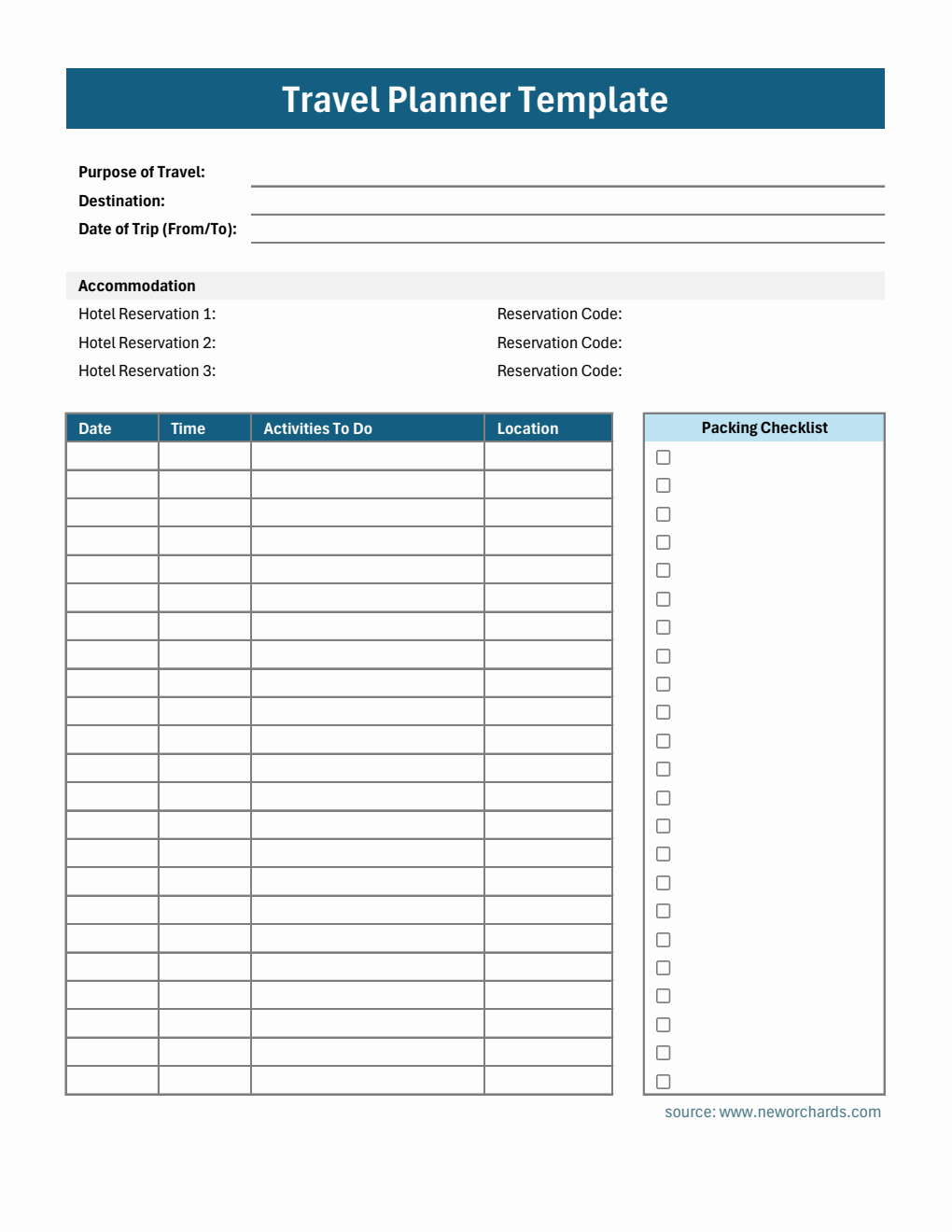 Travel Planner Template - Downloadable in Excel