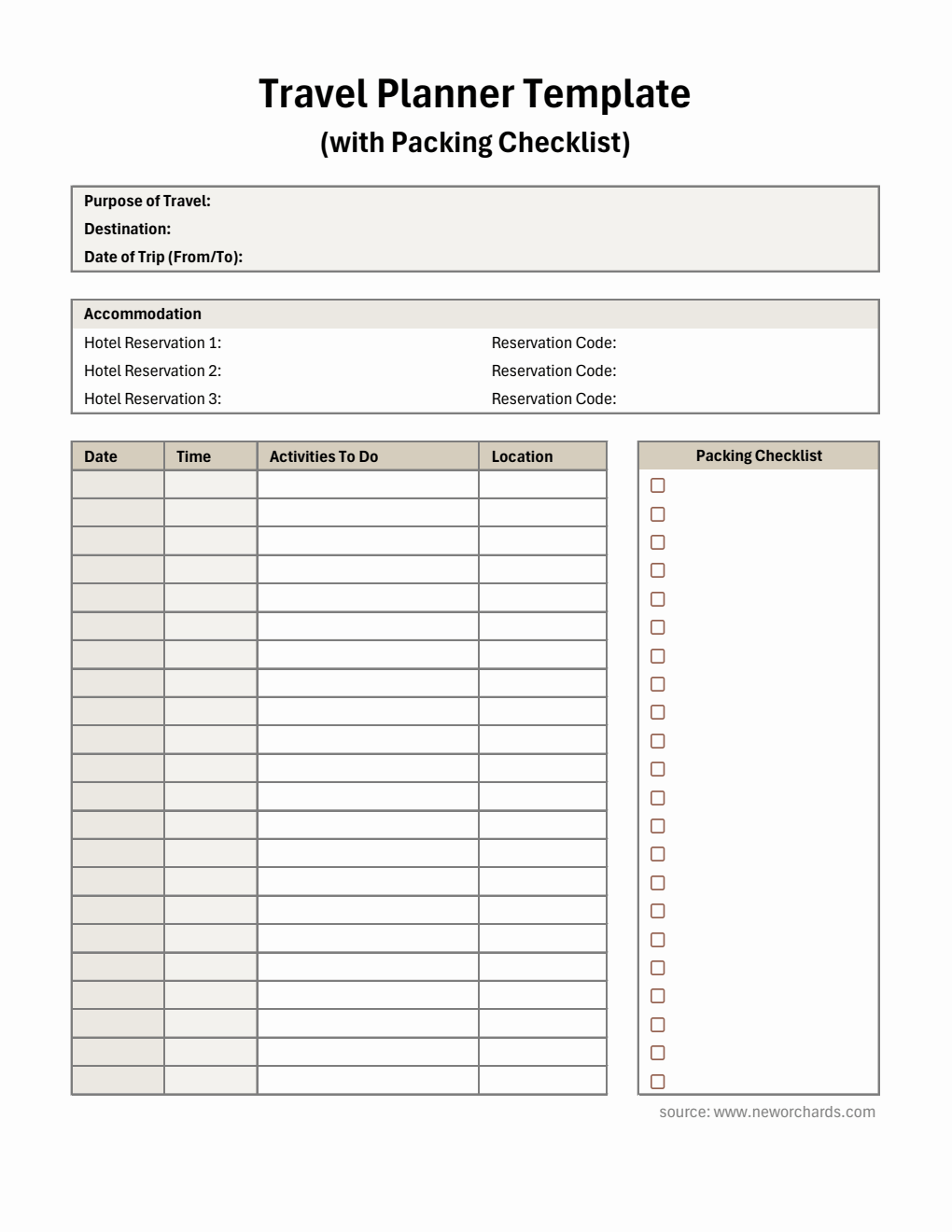 Travel Planner Template - Customizable in Excel