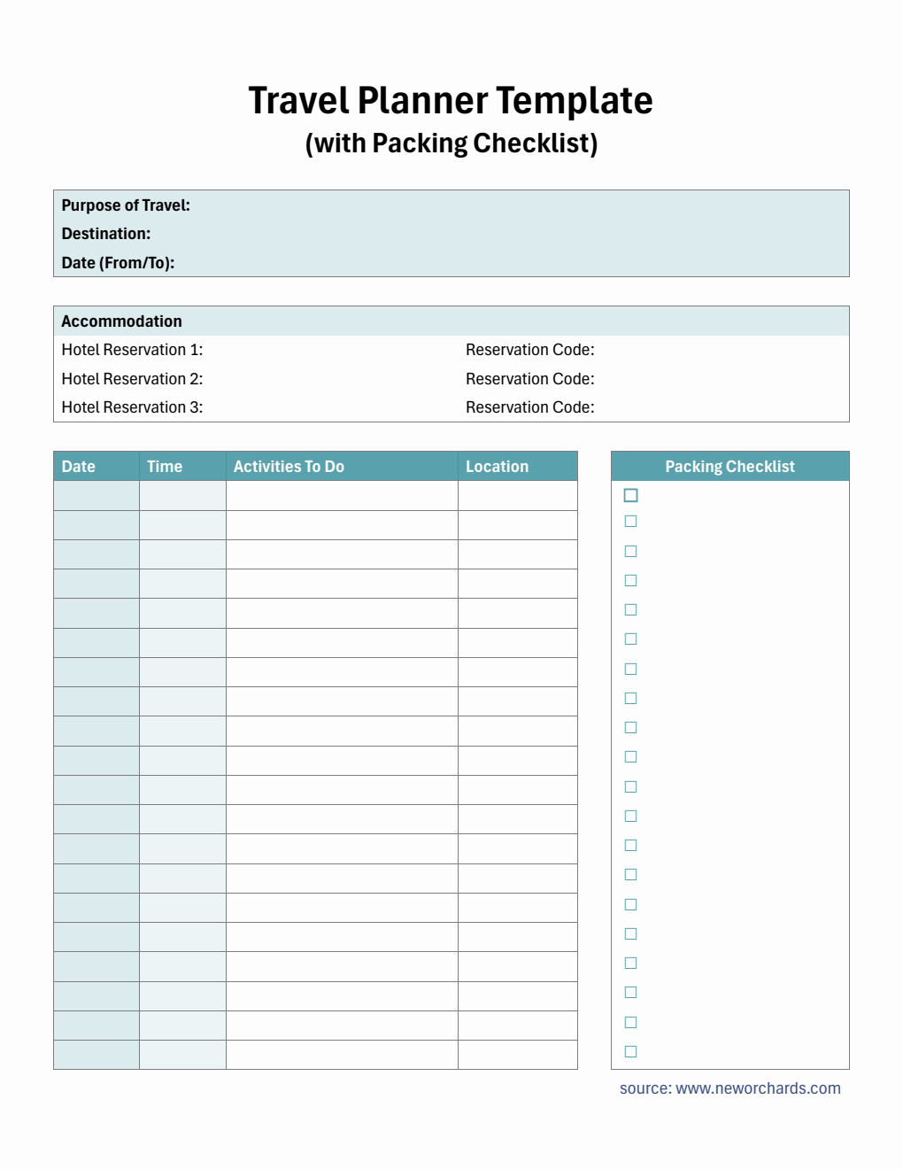 Travel Planner Template - Customizable in Word