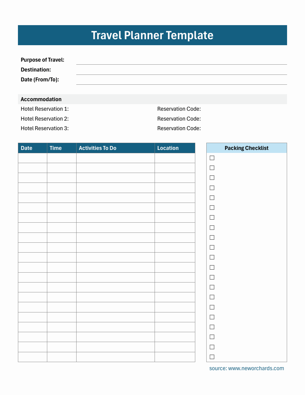 Travel Planner Template - Downloadable in Word
