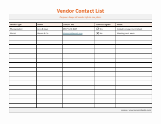 Editable Vendor Contact List (Word)