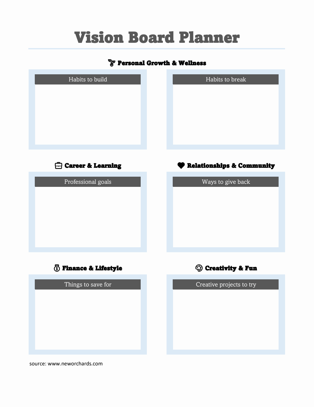  Vision Board Planner | Free Excel Download
