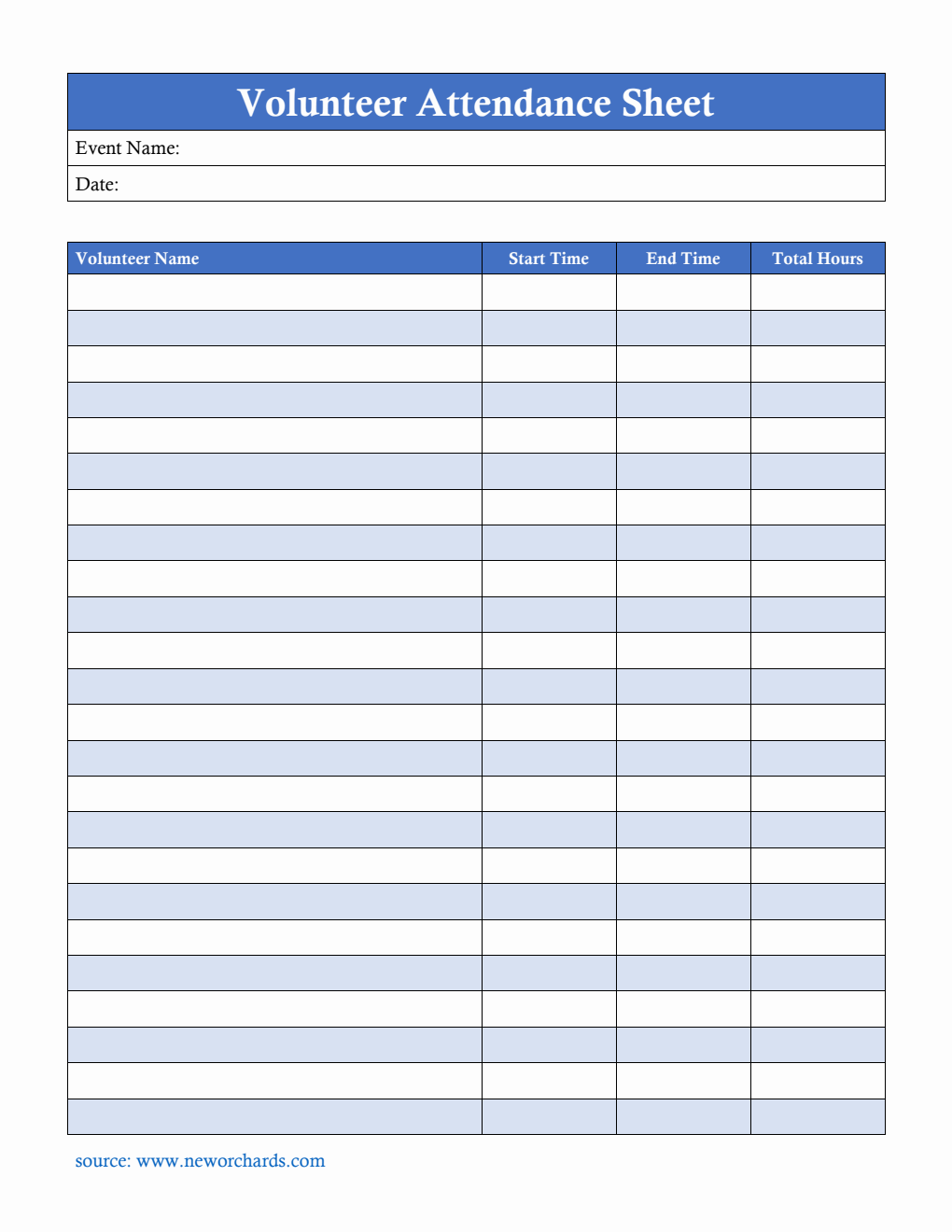 Customizable Volunteer Attendance Sheet in PDF