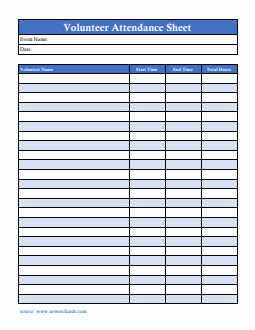 Customizable Volunteer Attendance Sheet in Word