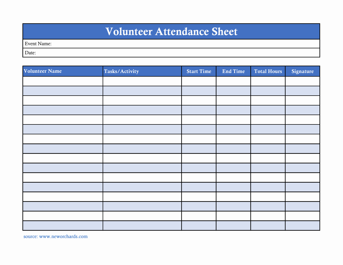 Customizable Volunteer Attendance Sheet in Excel