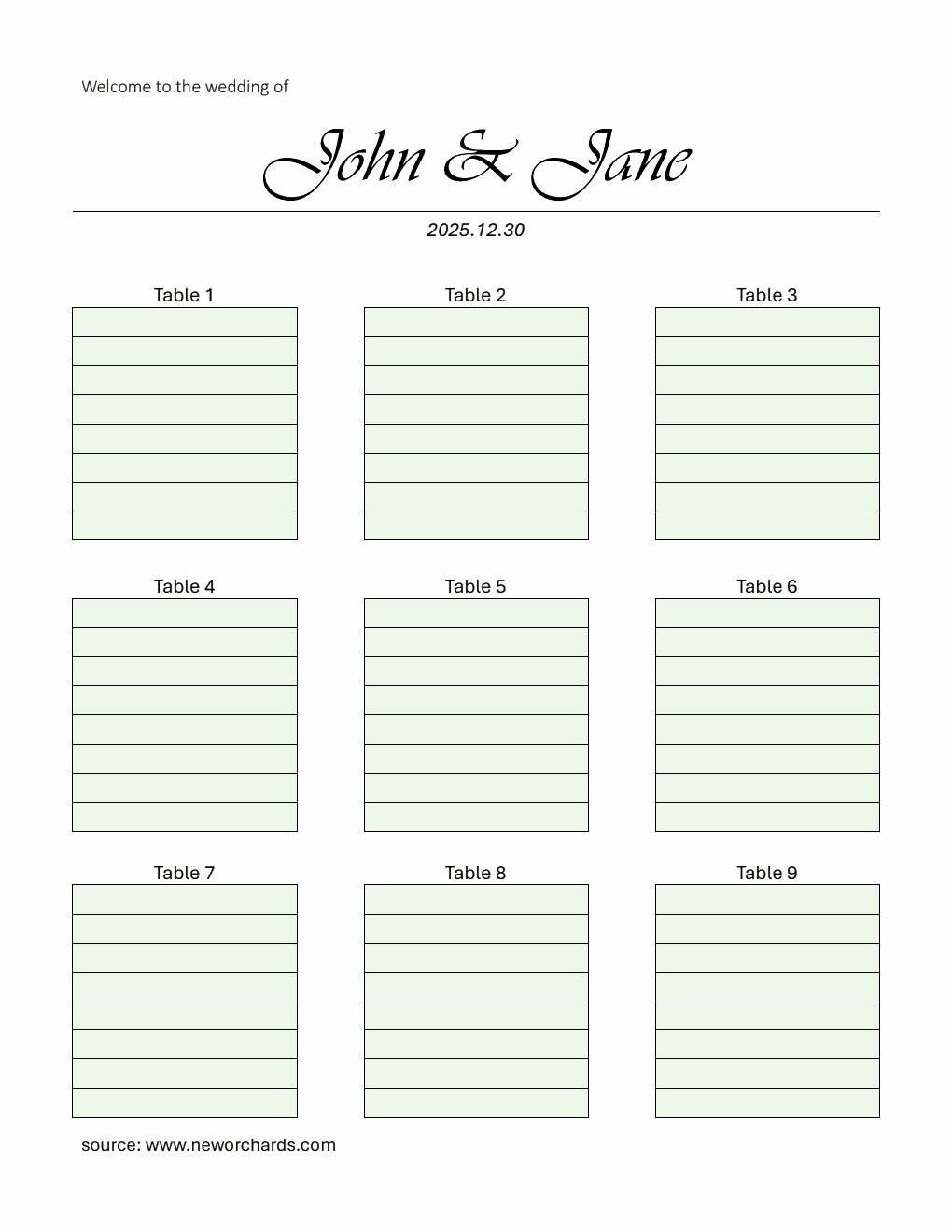 Colorful Wedding Seating Chart Template | Free Word Download