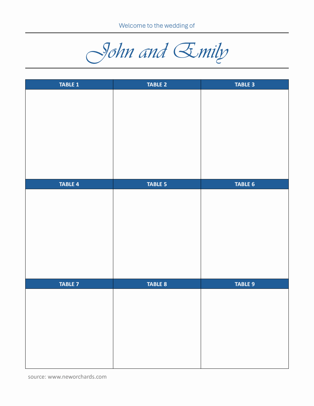 Editable Wedding Seating Chart Template | Free Word Download