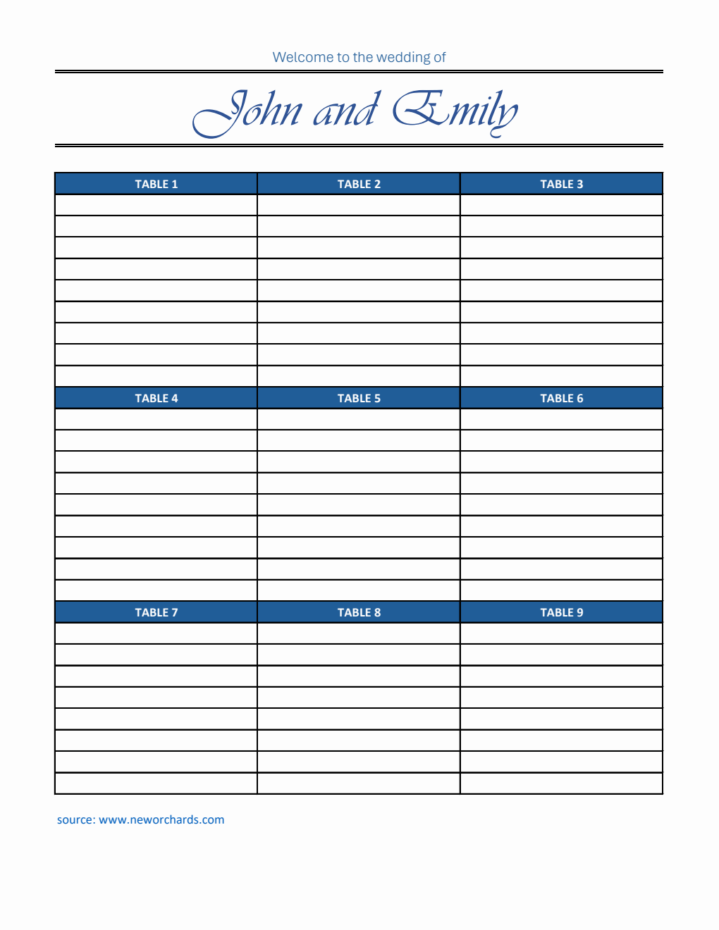 Editable Wedding Seating Chart Template | Free Excel Download