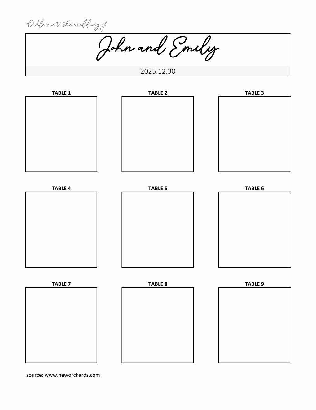 Blank Wedding Seating Chart Template | Free Excel Download