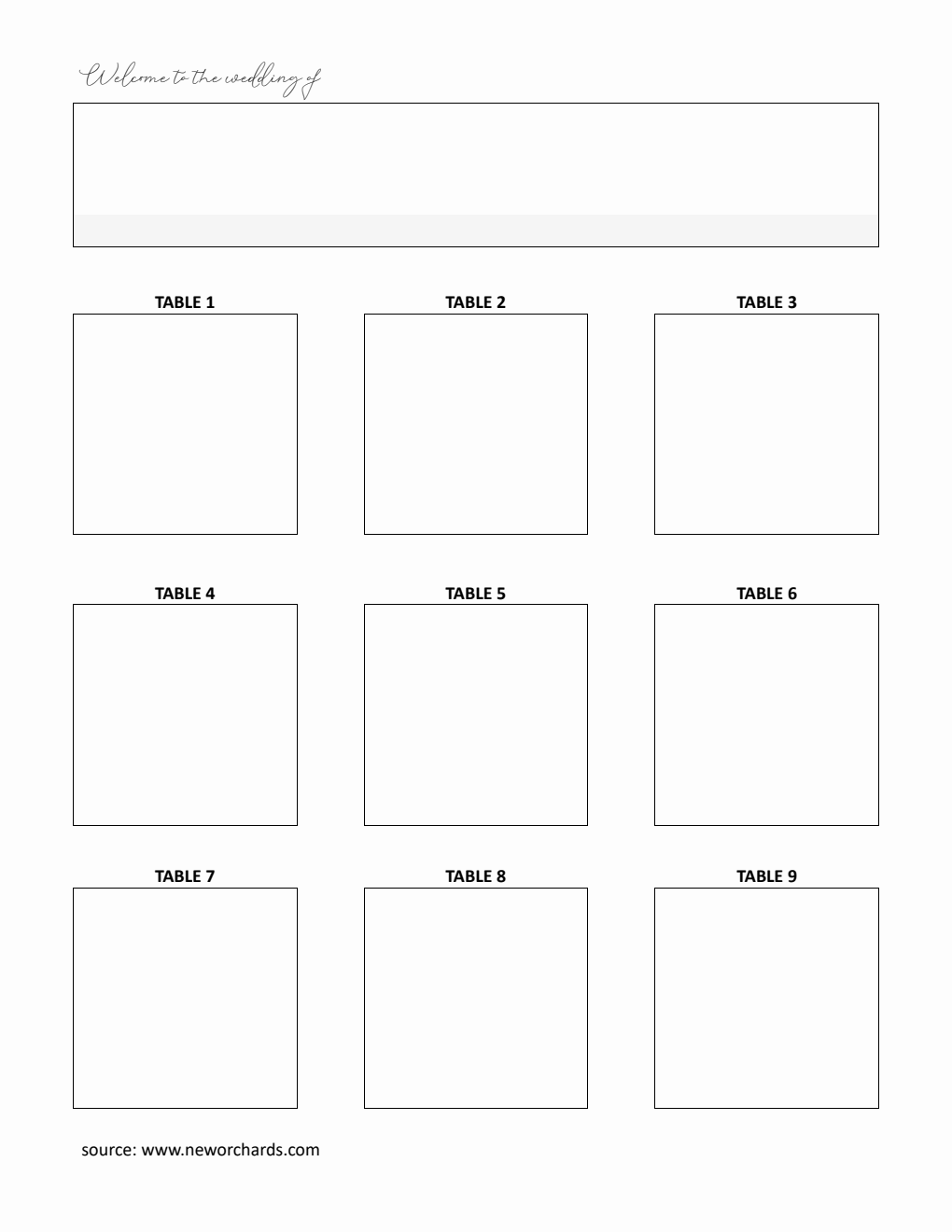 Blank Wedding Seating Chart Template | Free PDF Download