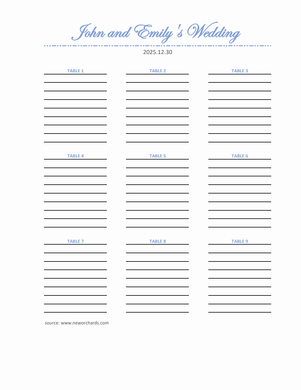  Wedding Seating Chart Template | Free Excel Download