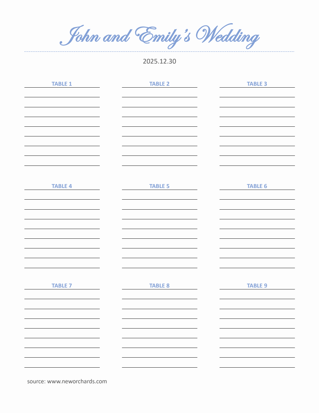  Wedding Seating Chart Template | Free Word Download