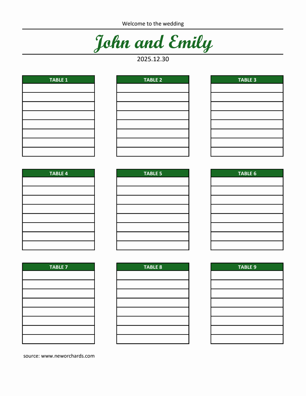 Customizable Wedding Seating Chart Template | Free Excel Download