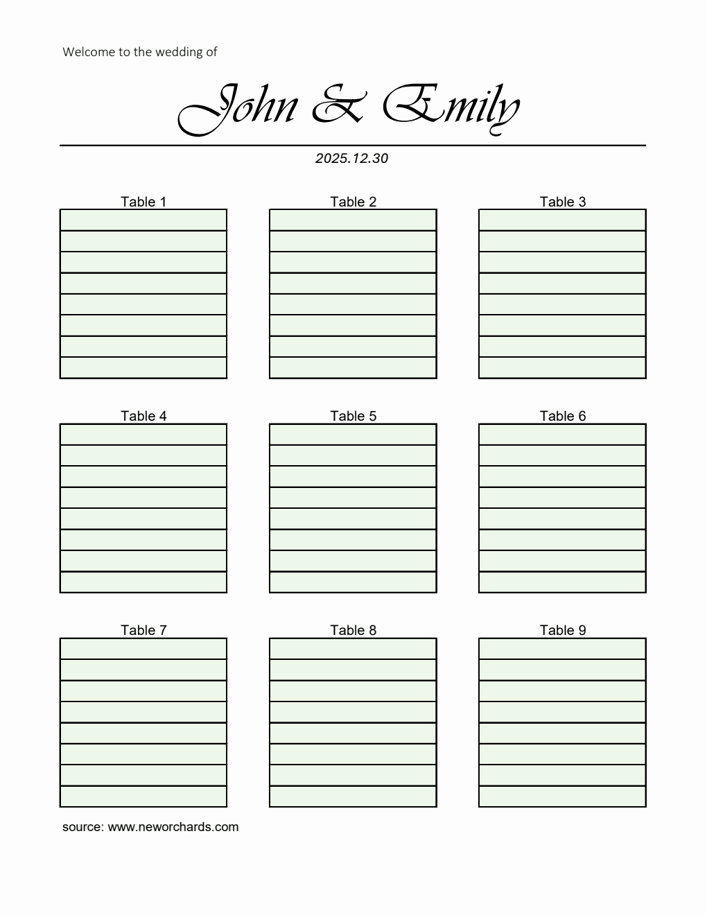 Colorful Wedding Seating Chart Template | Free Excel Download