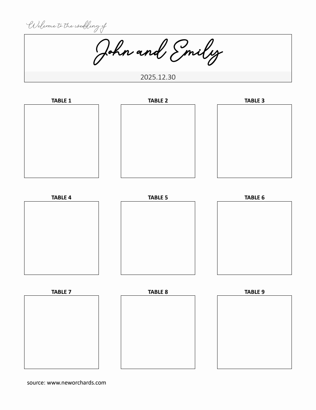 Blank Wedding Seating Chart Template | Free Word Download