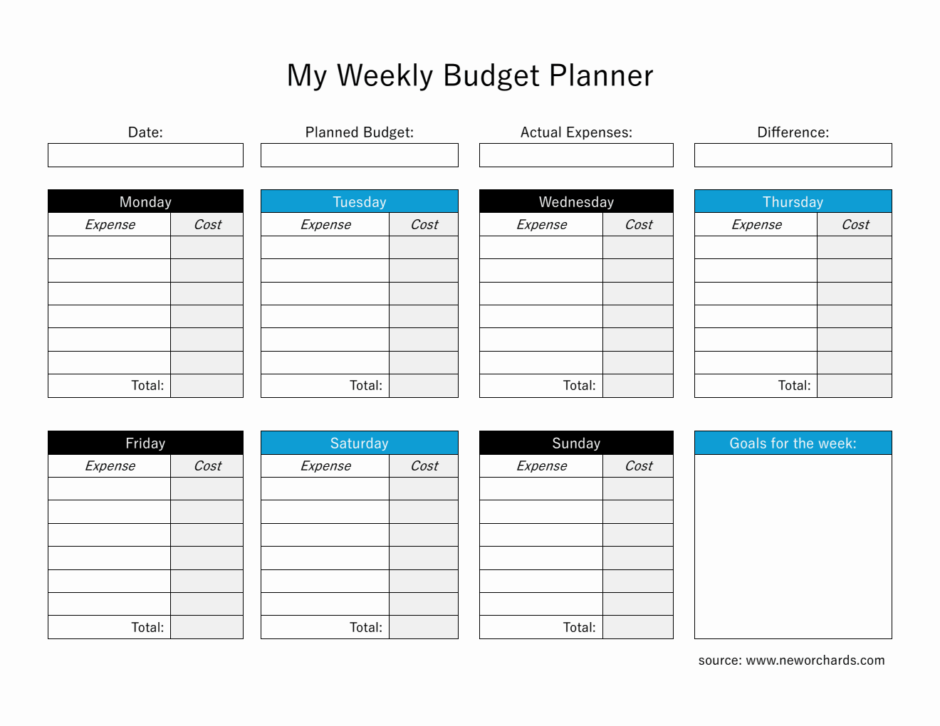 Free Customizable Weekly Budget Planner in PDF