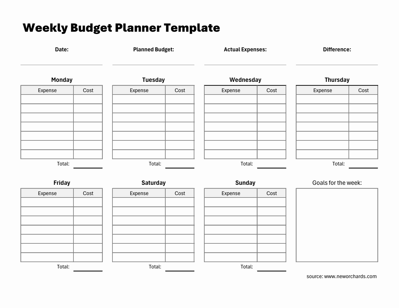 Printable Excel Weekly Budget Spreadsheet – Smart Expense Tracker with Auto-Calculations