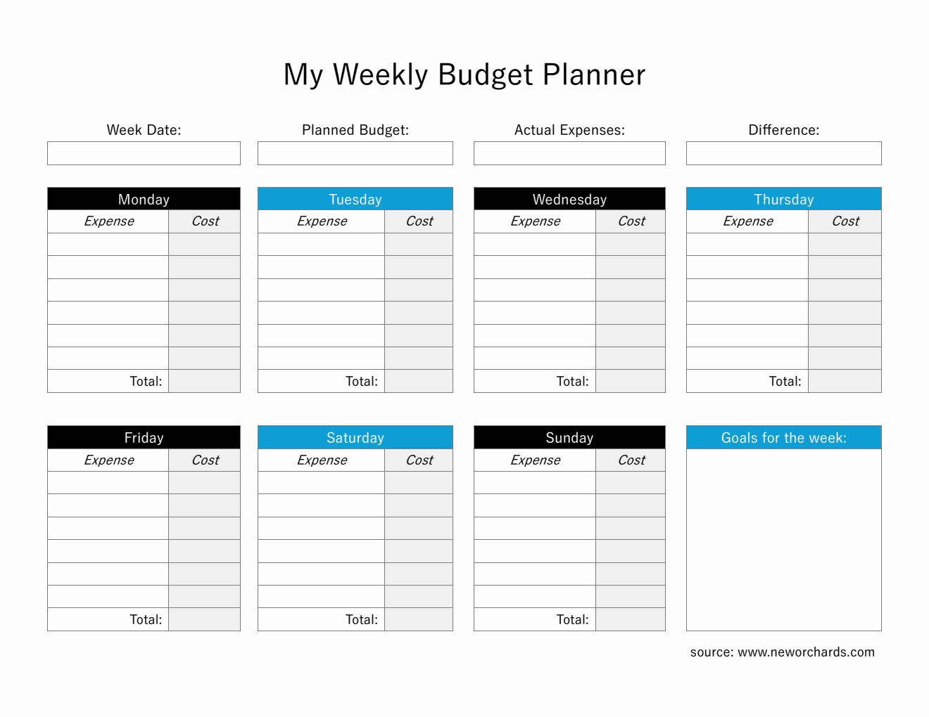 Free Customizable Weekly Budget Planner in Word
