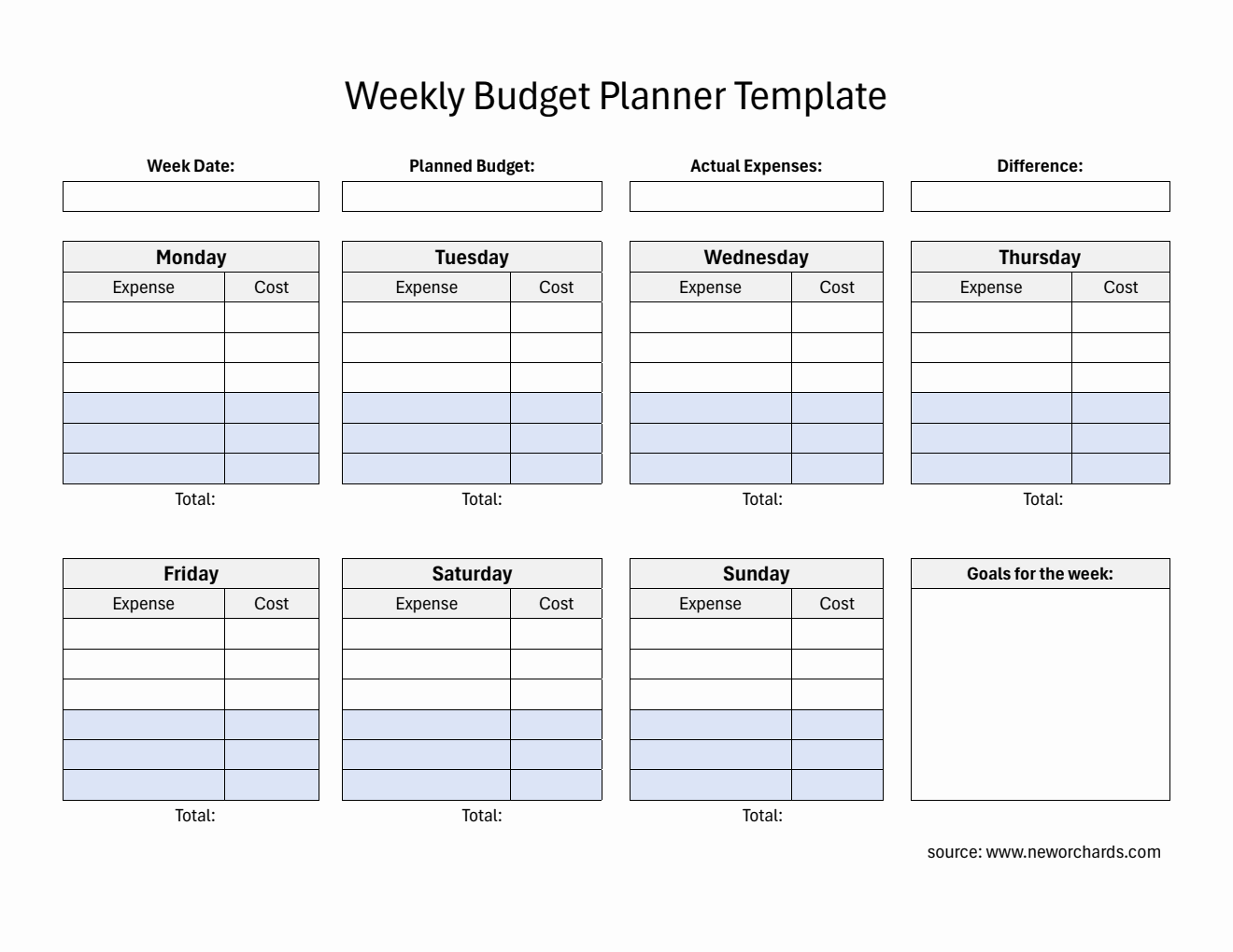 Free Striped Weekly Budget Planner in PDF