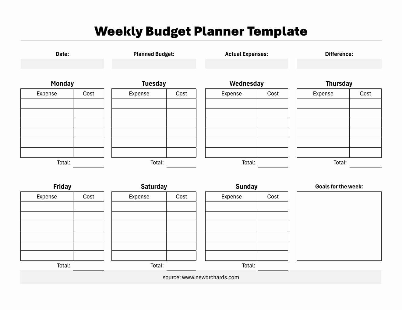 Free Printable Weekly Budget Planner in PDF