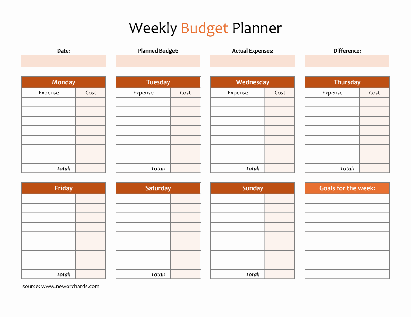 Blank Excel Weekly Budget Spreadsheet – Smart Expense Tracker with Auto-Calculations