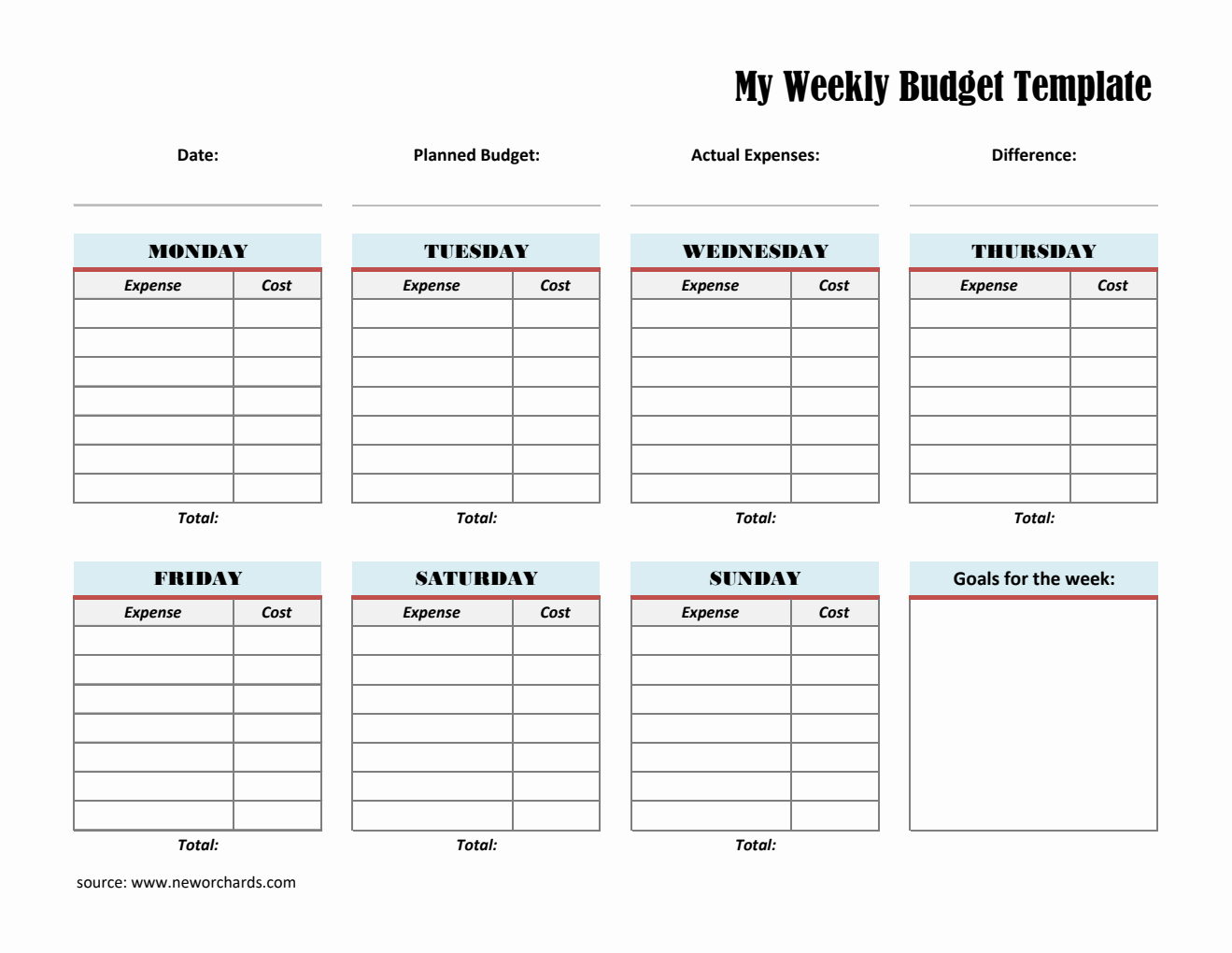 Downloadable Weekly Budget Template PDF - Track Expenses & Manage Your Finances