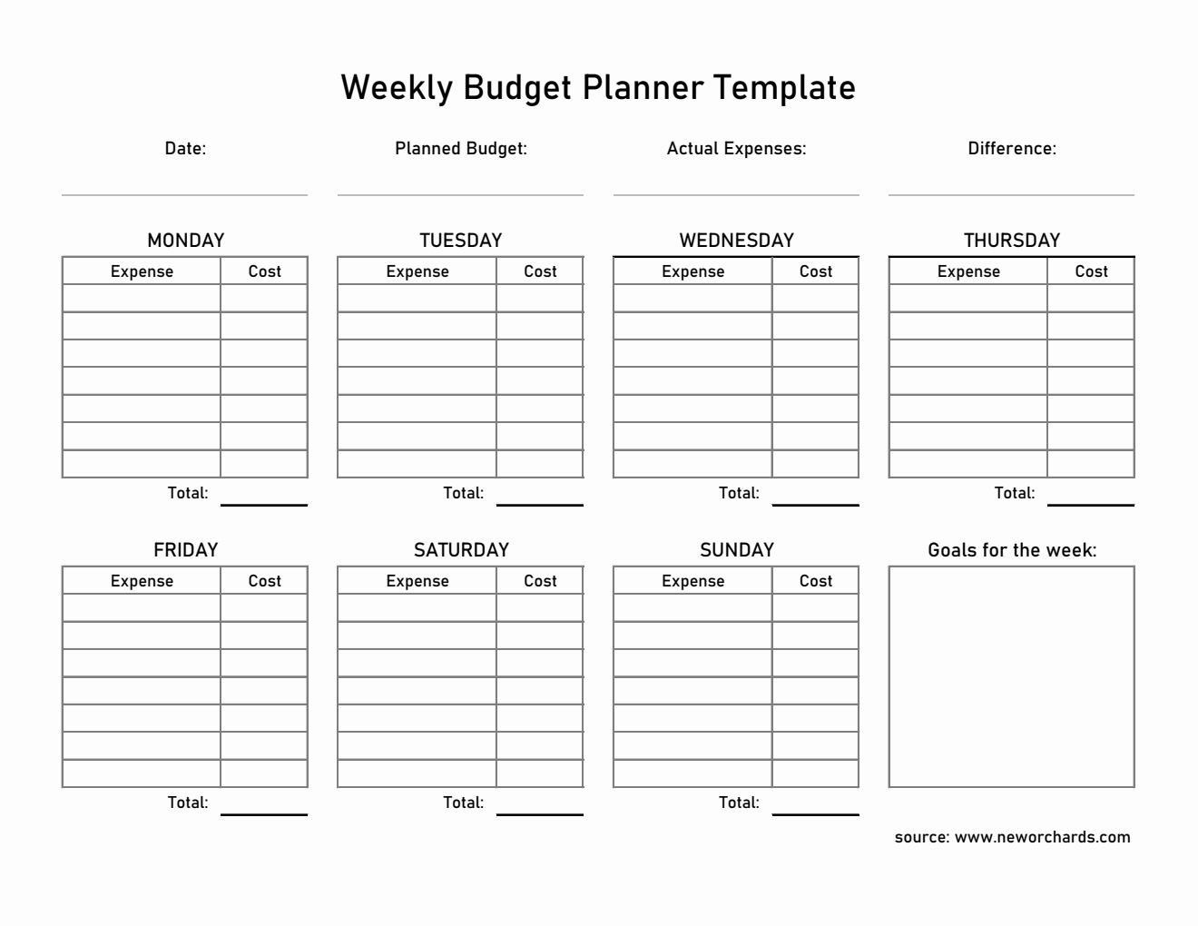 Printable Excel Weekly Budget Planner Template – Automated Expense Tracking & Budget Management