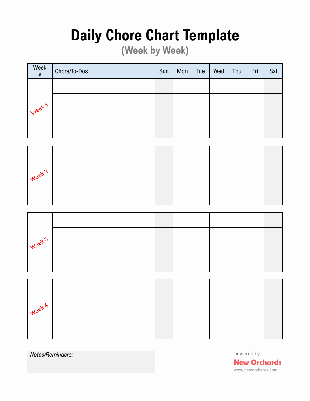 Daily Chore Chart Template | Free Printable in Word