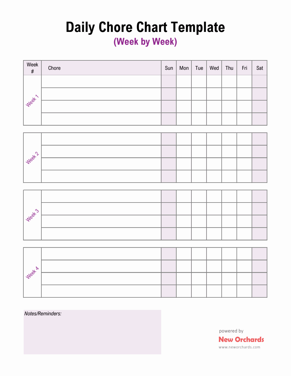 Daily Chore Chart Template | Free Printable in Excel
