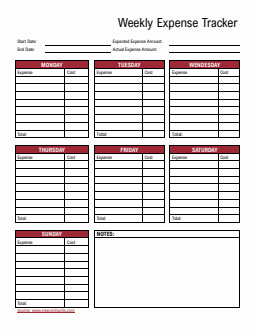 Free Customizable Weekly Expense Tracker in Word