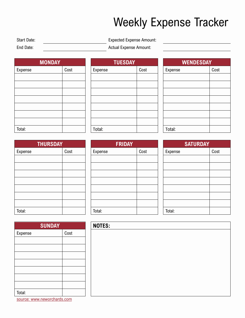 Free Customizable Weekly Expense Tracker in PDF