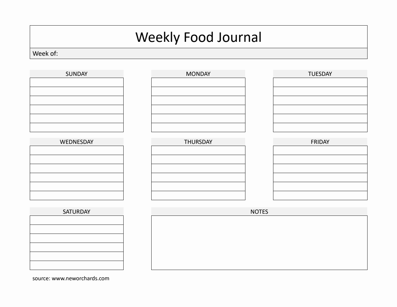 Landscape Weekly Food Journal Template |  Free PDF Download