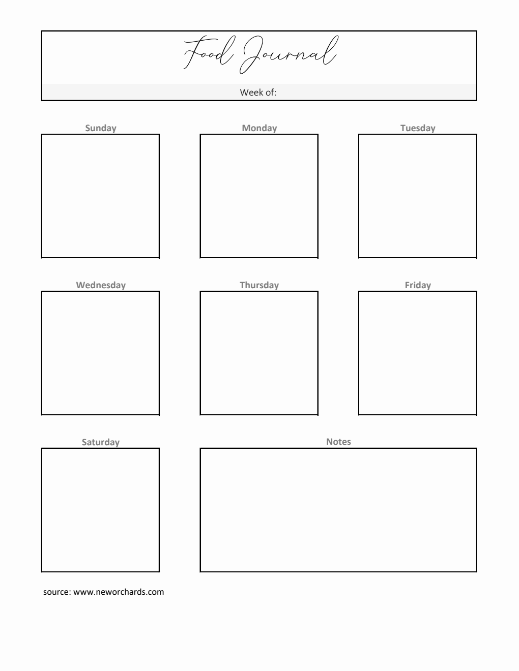 Printable Weekly Food Journal Template |  Free Excel Download