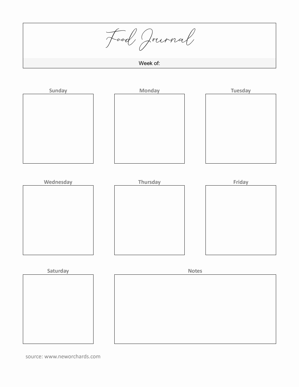 Printable Weekly Food Journal Template |  Free PDF Download
