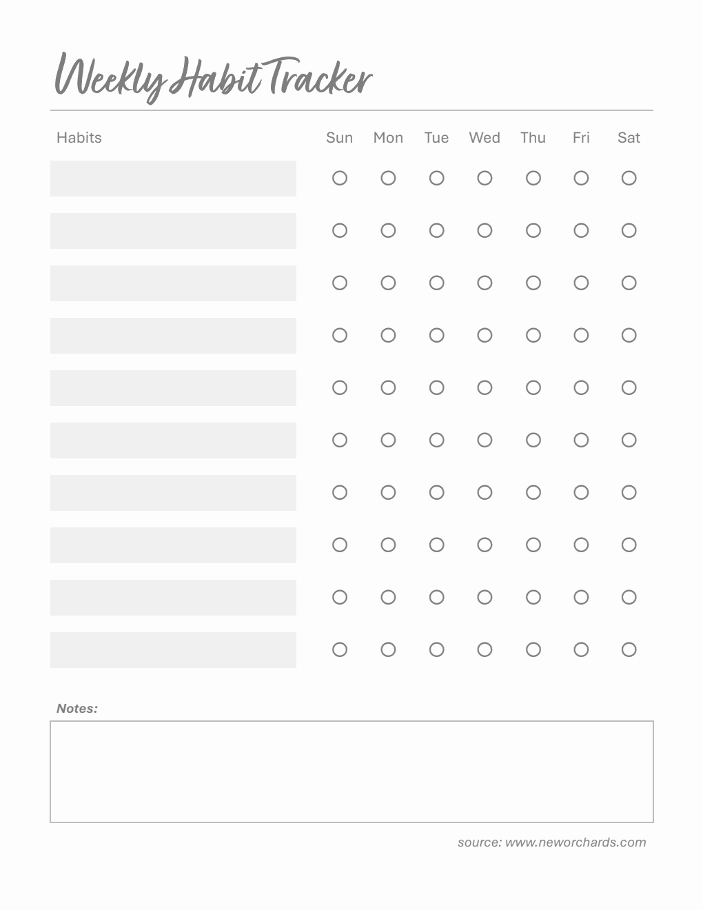 Free Downloadable Weekly Habit Tracker (PDF)