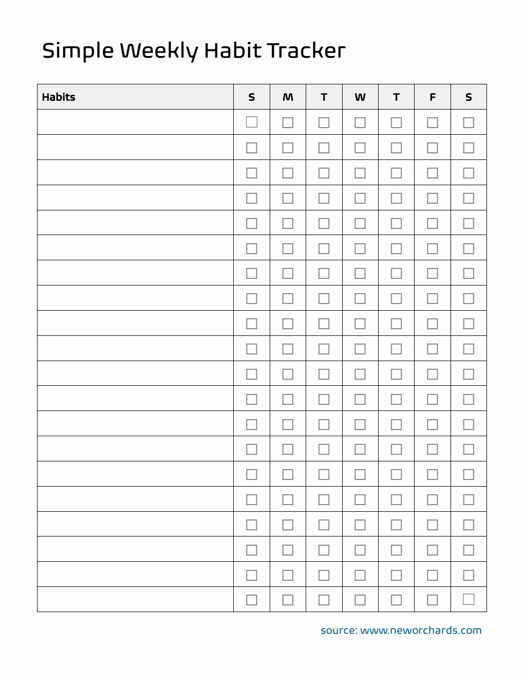 Free Simple Weekly Habit Tracker (Word)