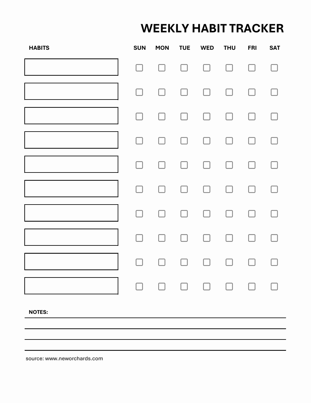 Free Printable Weekly Habit Tracker (Excel)