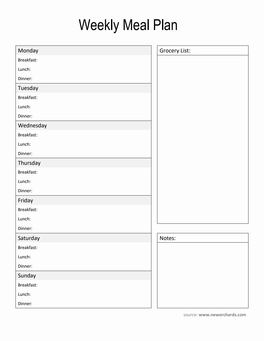 Free Printable Weekly Meal Plan Template (PDF)