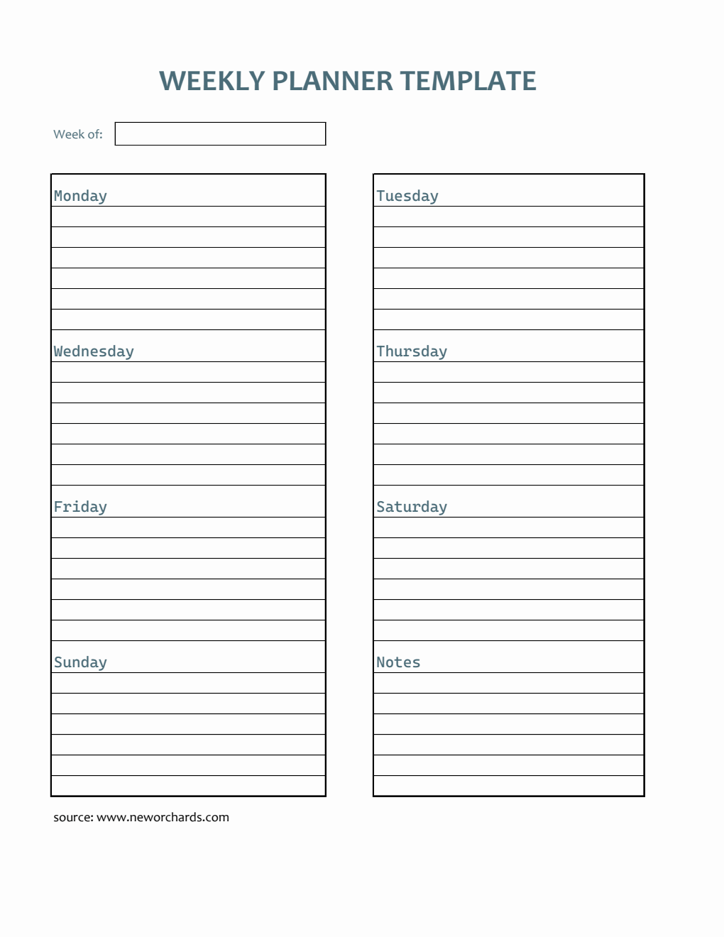 Free  Weekly Planner Template (Excel)