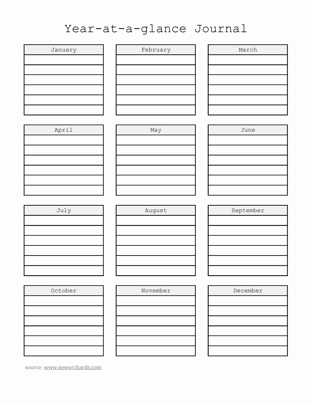 Simple Year at a Glance Template in Excel