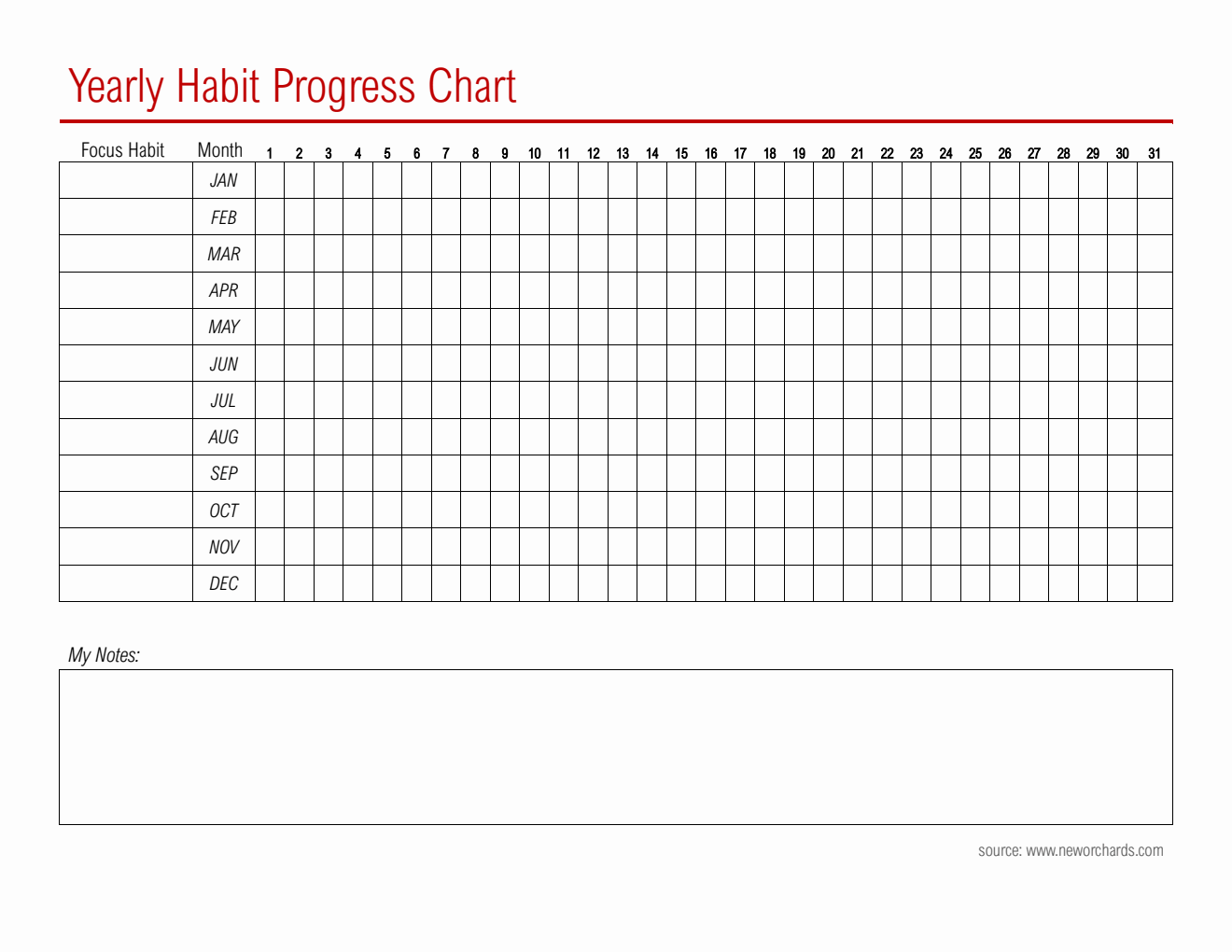 Printable Yearly Habit Tracker Template in Word
