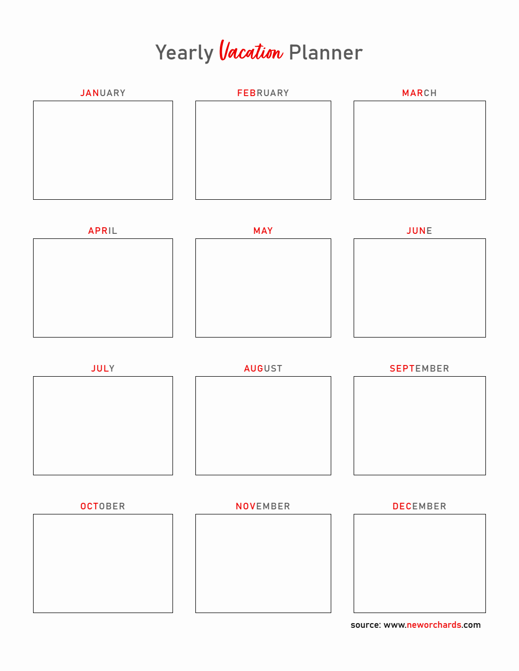 Yearly Vacation Planner – Free PDF Template for Organized Travel